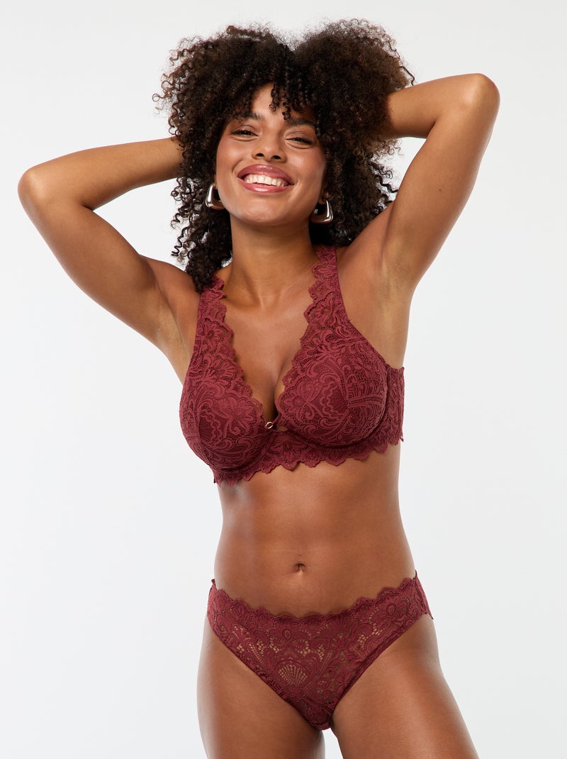 Cuecas para mulher de renda ajurada com joia de fantasia Vermelho - Kiabi