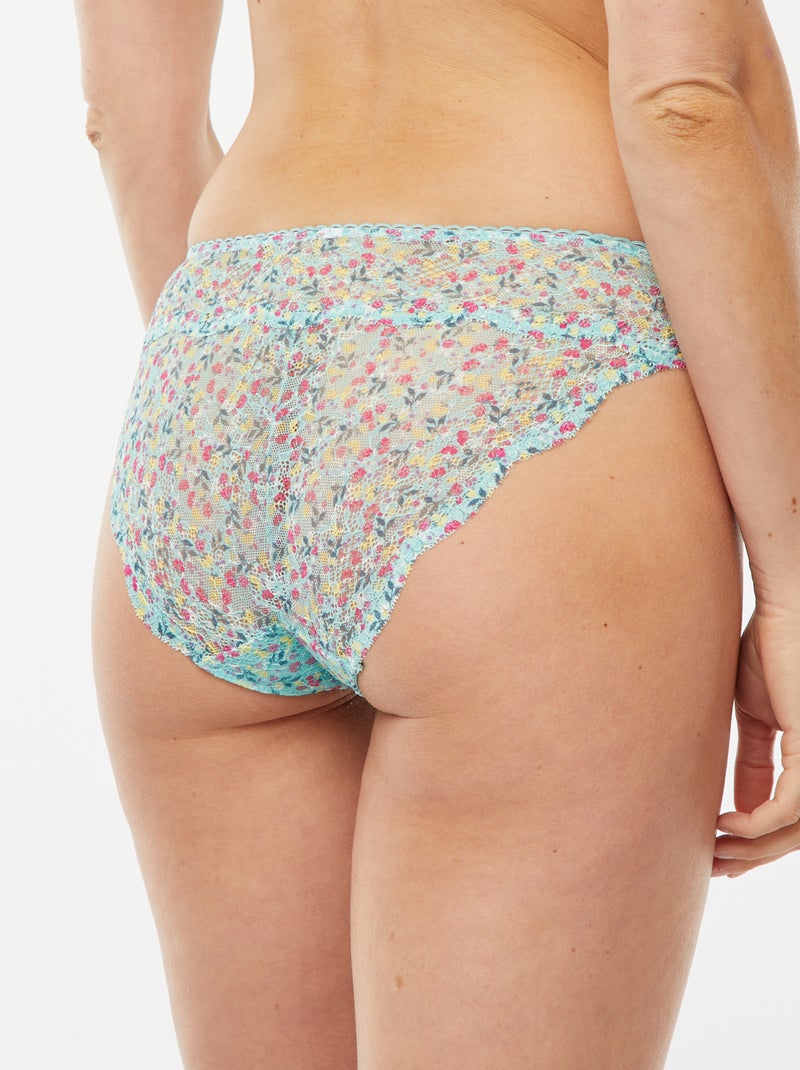 Cuecas para mulher de renda com estampado tricolor AZUL - Kiabi