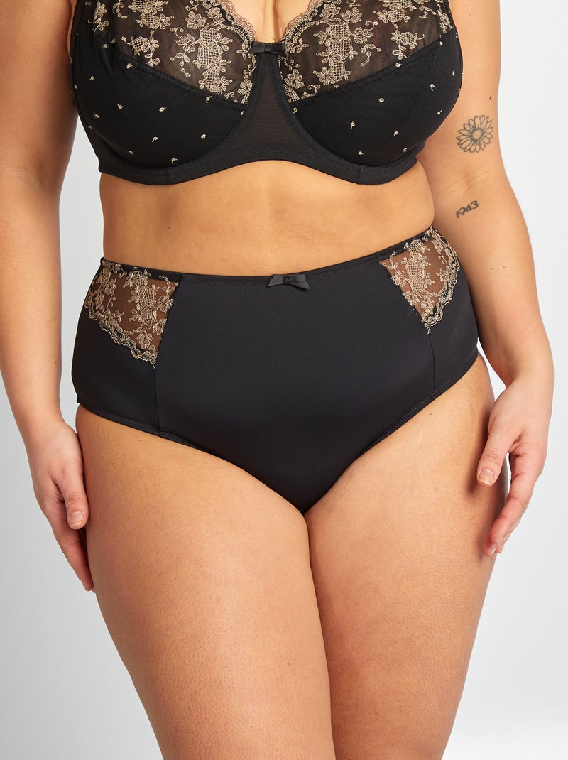 Cuecas para mulher em microfibra com bordados Preto - Kiabi