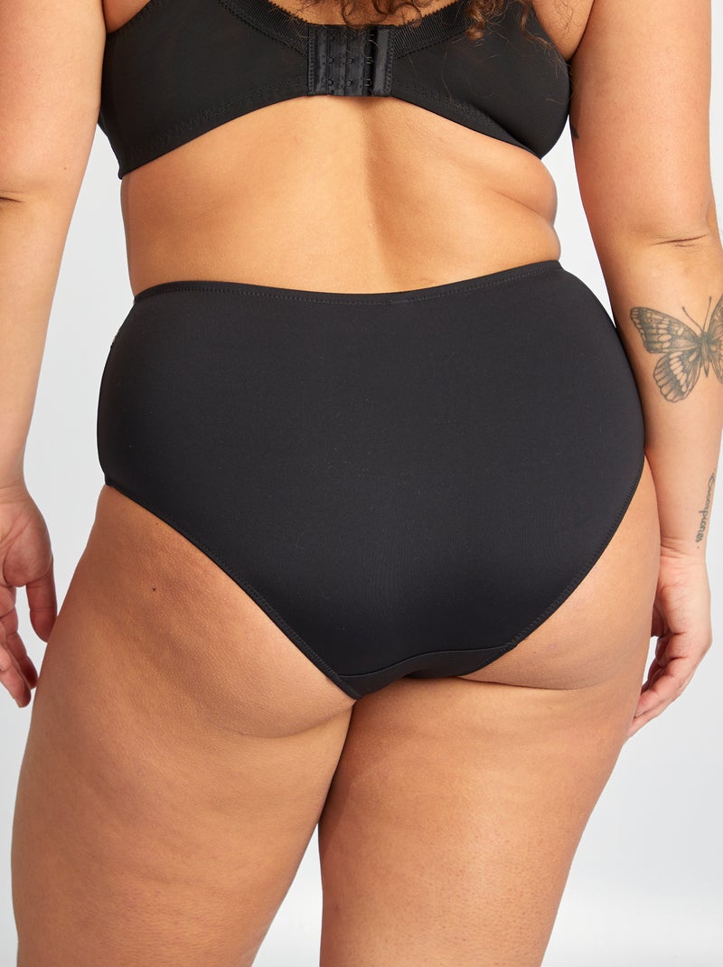 Cuecas para mulher em microfibra com bordados Preto - Kiabi