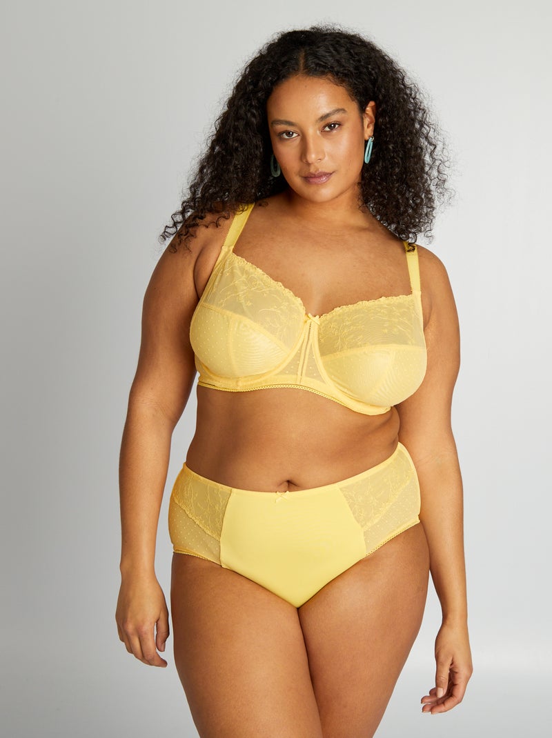Cuecas para mulher em microfibra com pormenores em tule AMARELO - Kiabi