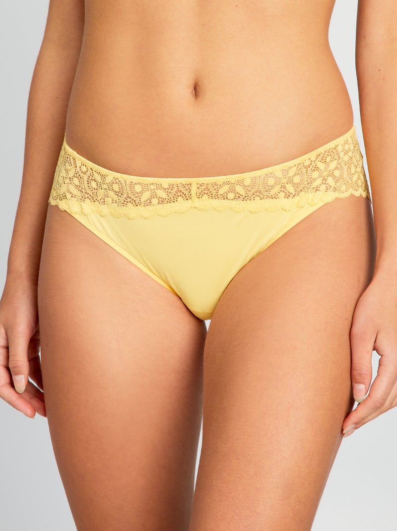 Cuecas para mulher em microfibra e renda AMARELO - Kiabi