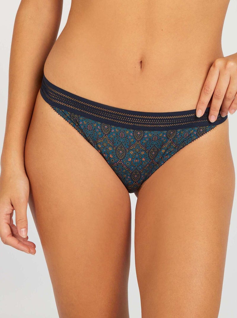 Cuecas para mulher em microfibra e renda AZUL - Kiabi
