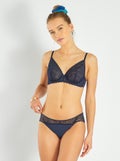 Cuecas para mulher em microfibra e renda Azul Preto - Kiabi