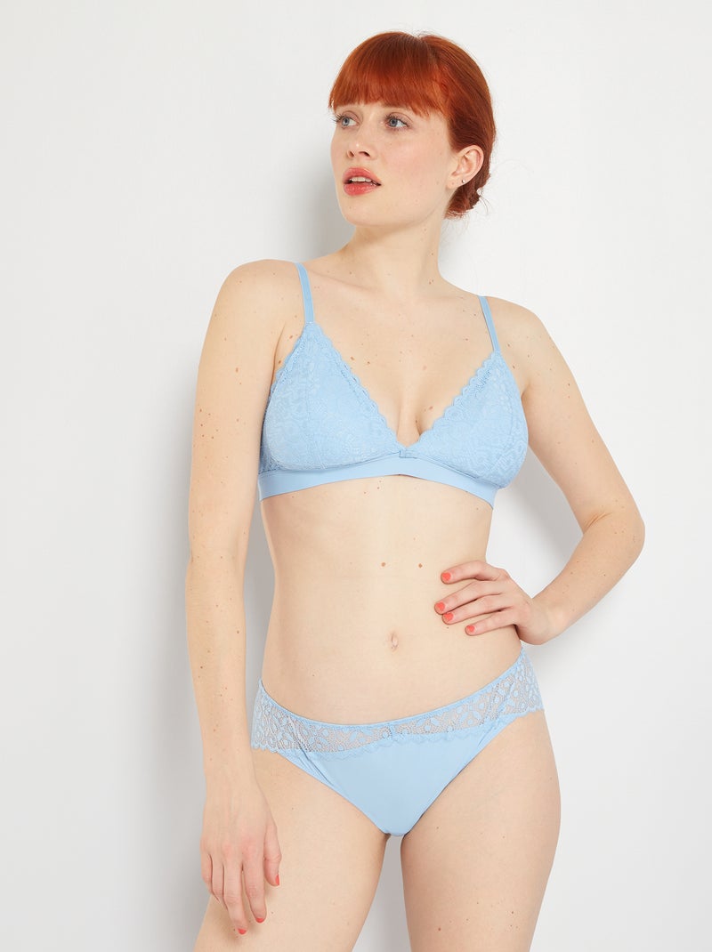 Cuecas para mulher em microfibra e renda AZUL - Kiabi