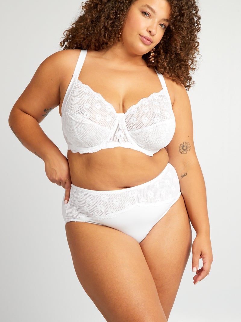 Cuecas para mulher em microfibra e renda Branco - Kiabi