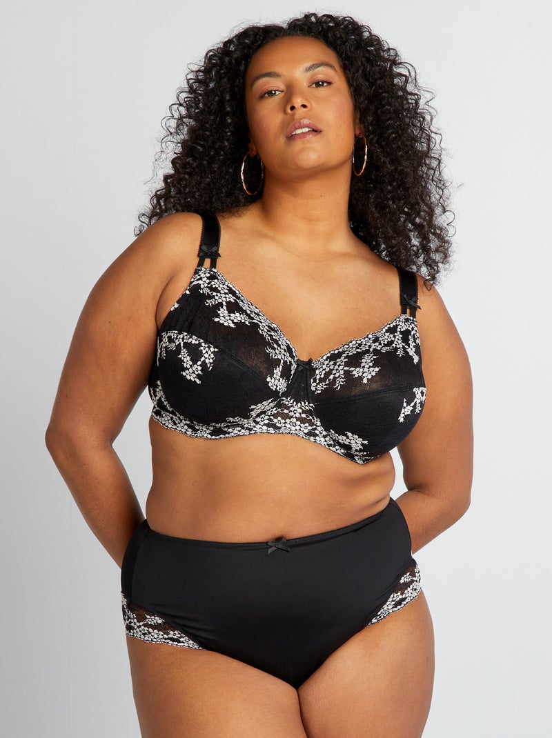 Cuecas para mulher em microfibra e renda Preto - Kiabi