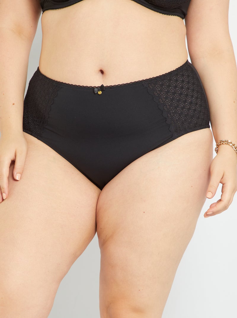 Cuecas para mulher em microfibra e renda Preto - Kiabi