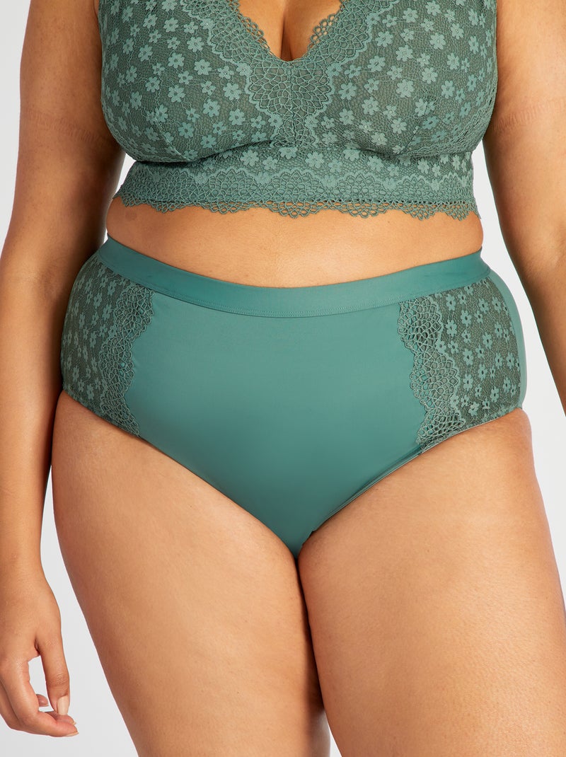 Cuecas para mulher em microfibra e renda Verde Acinzentado - Kiabi