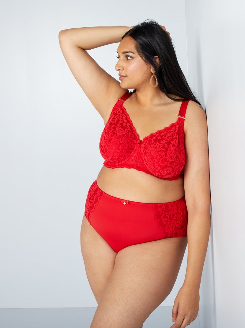 Cuecas para mulher em microfibra e renda VERMELHO - Kiabi