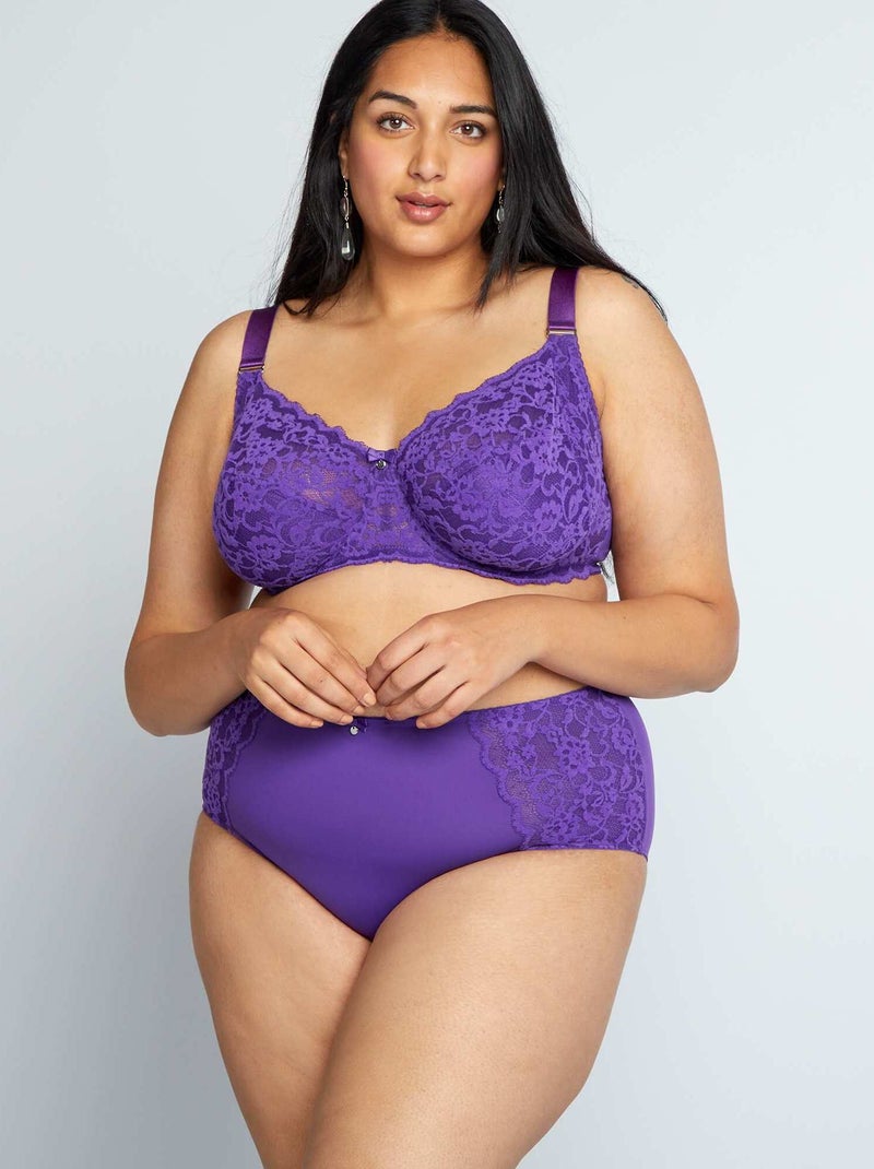 Cuecas para mulher em microfibra e renda VIOLETA - Kiabi