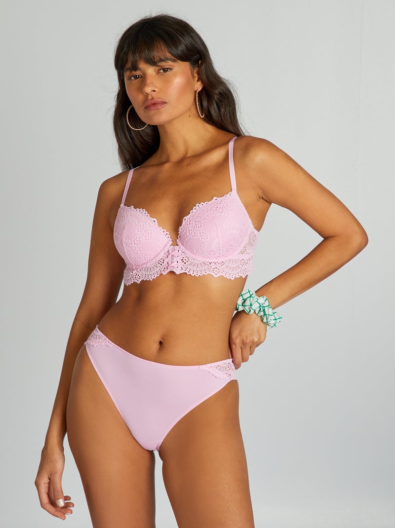 Cuecas para mulher em microfibra e renda VIOLETA - Kiabi