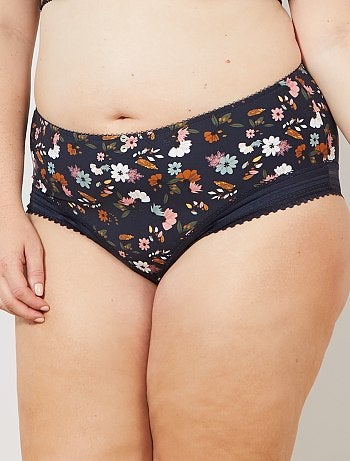 Lingerie tamanhos grandes - Cuecas para mulher em microfibra estampada - Kiabi