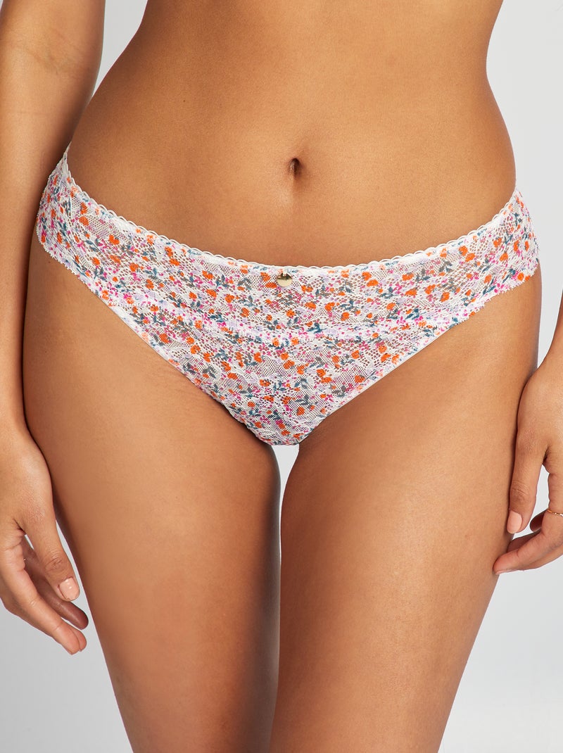 Cuecas para mulher em renda florida BRANCO - Kiabi