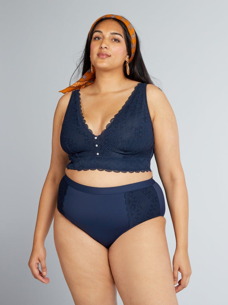 Cuecas para mulher subidas bimatéria Azul Marinho - Kiabi