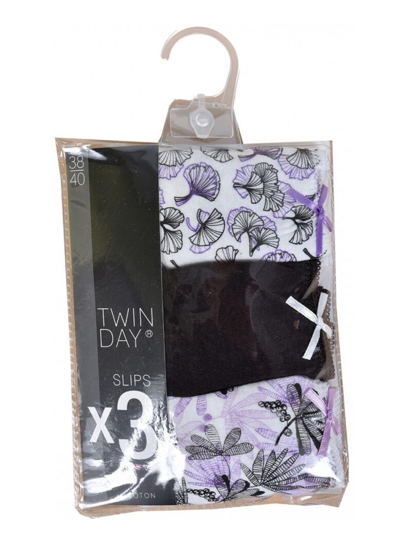 Cuecas para mulher TWINDAY - Pack de 3 Branco Preto Branco - Kiabi