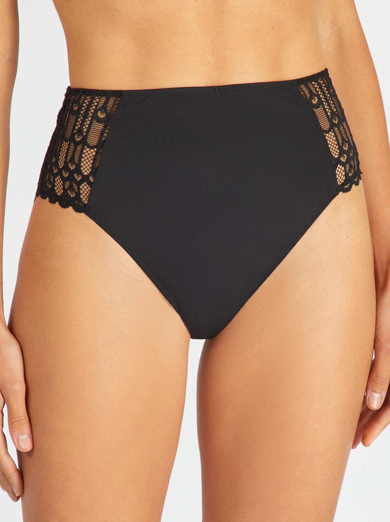 Cuecas subidas para mulher em microfibra e renda Preto - Kiabi