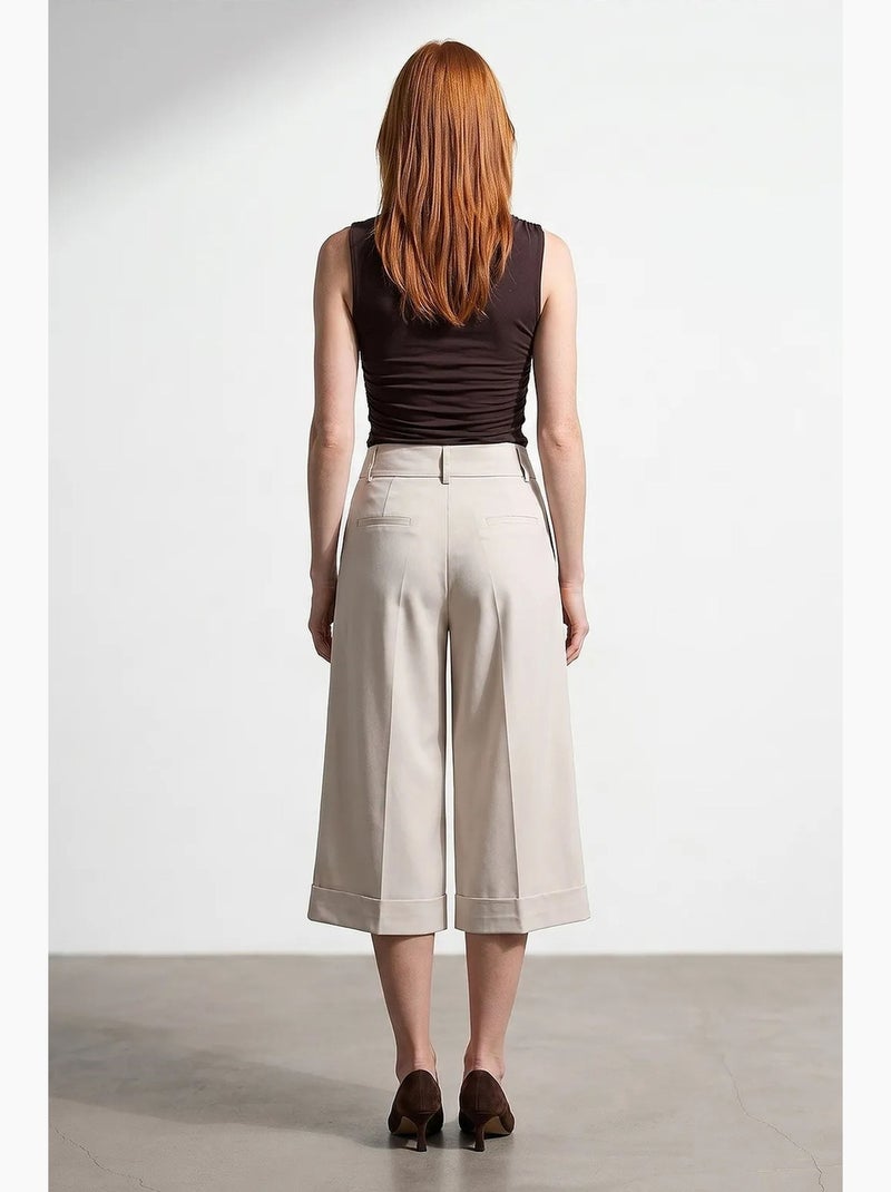 Culotte cintura subida crepe dilvin Bege-argila - Kiabi
