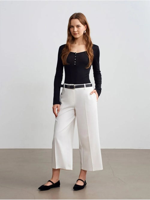 Culottes de crepe de cintura subida com cinto dilvin - Kiabi
