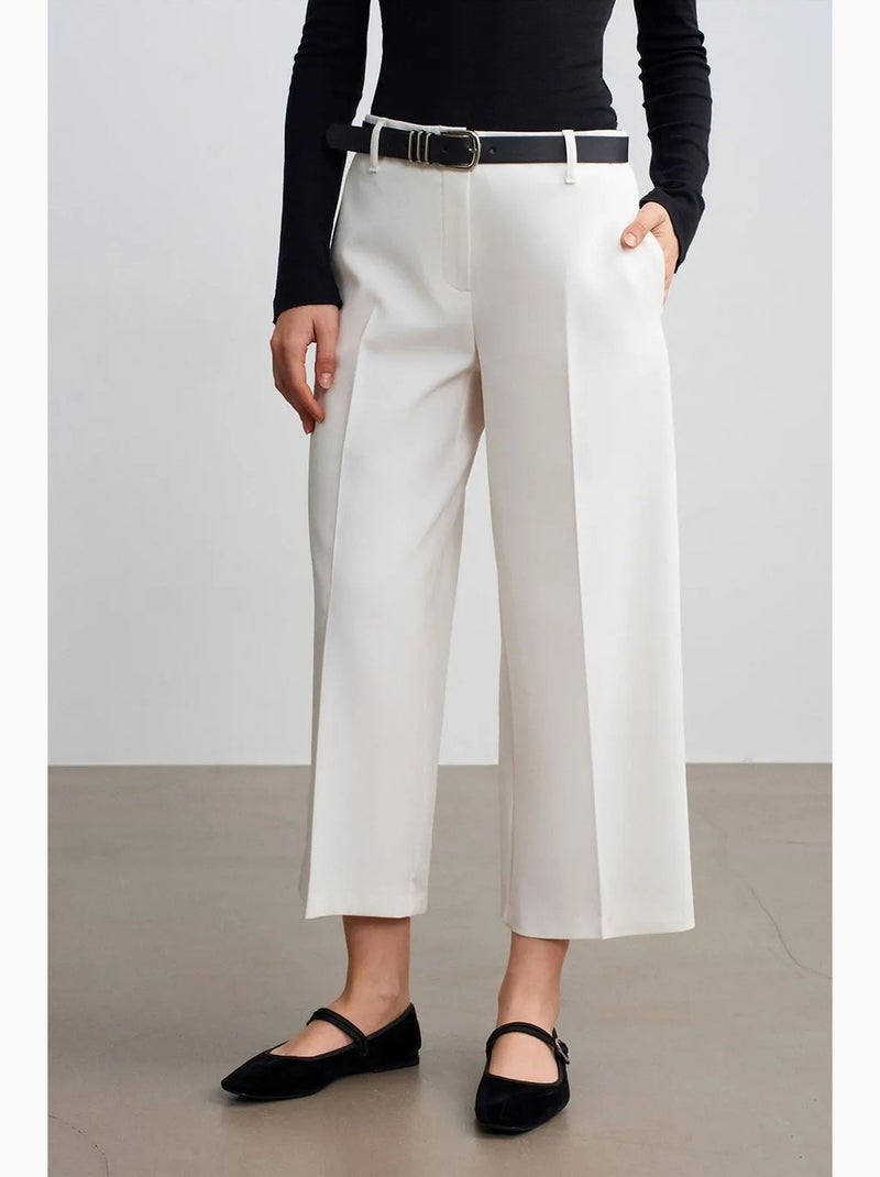 Culottes de crepe de cintura subida com cinto dilvin Branco sujo - Kiabi
