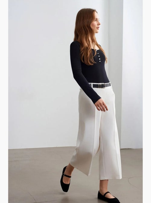 Culottes de crepe de cintura subida com cinto dilvin - Kiabi