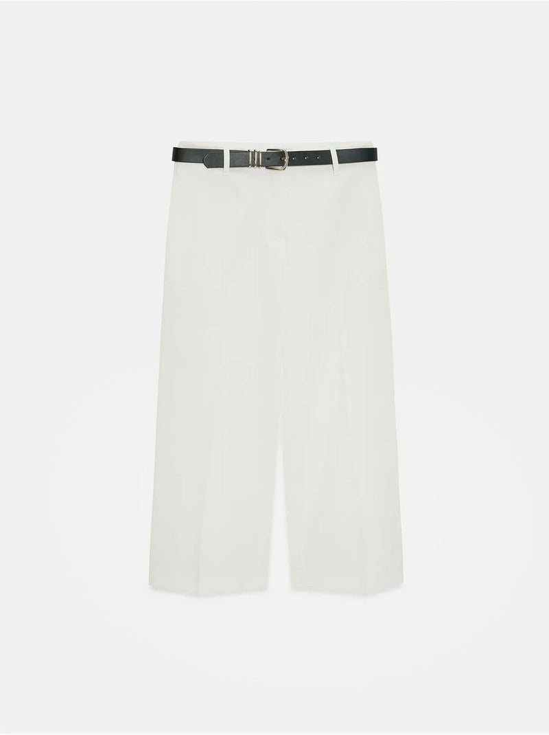 Culottes de crepe de cintura subida com cinto dilvin Branco sujo - Kiabi