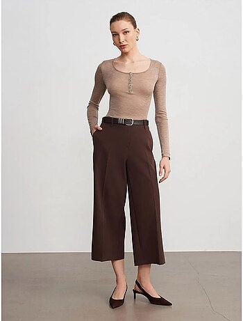 Culottes de crepe de cintura subida com cinto dilvin