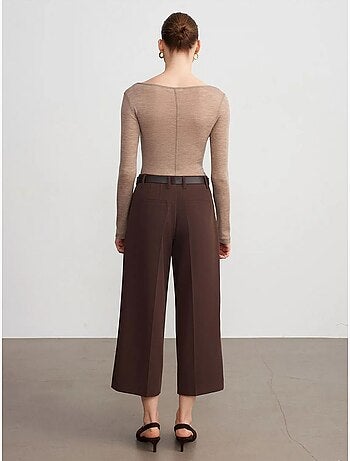 Culottes de crepe de cintura subida com cinto dilvin