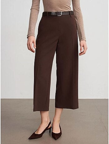 Culottes de crepe de cintura subida com cinto dilvin