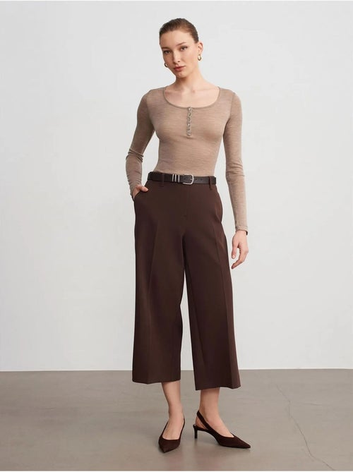 Culottes de crepe de cintura subida com cinto dilvin - Kiabi