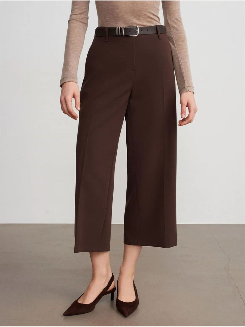 Culottes de crepe de cintura subida com cinto dilvin Castanho-chocolate - Kiabi