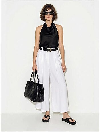 Culottes plissadas de cintura alta e perna larga lucci