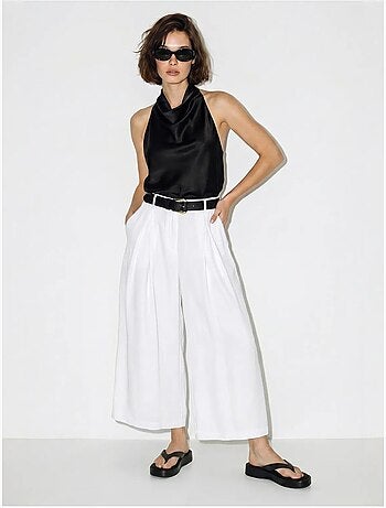 Culottes plissadas de cintura alta e perna larga lucci