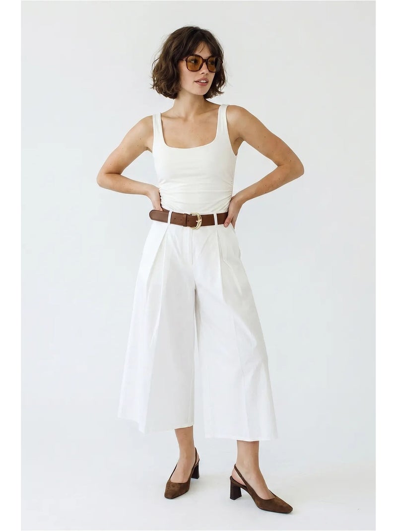 Culottes plissadas de cintura alta e perna larga lucci Branco - Kiabi