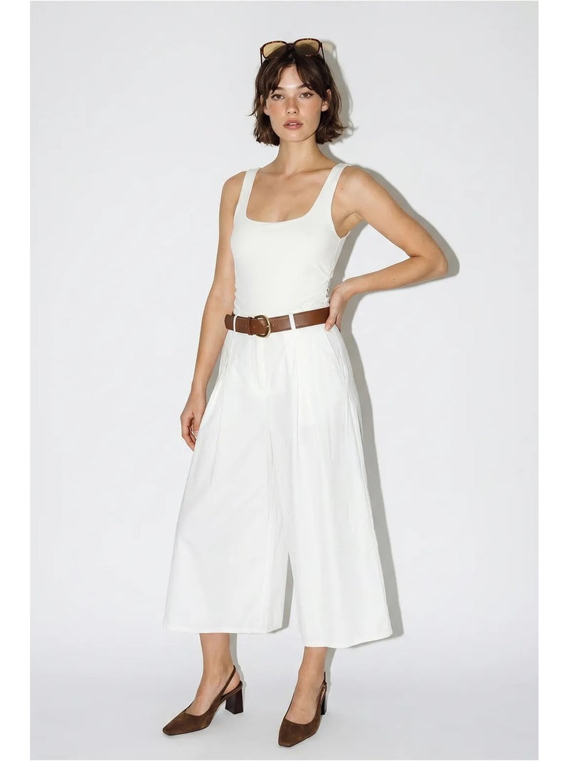 Culottes plissadas de cintura alta e perna larga lucci Branco - Kiabi