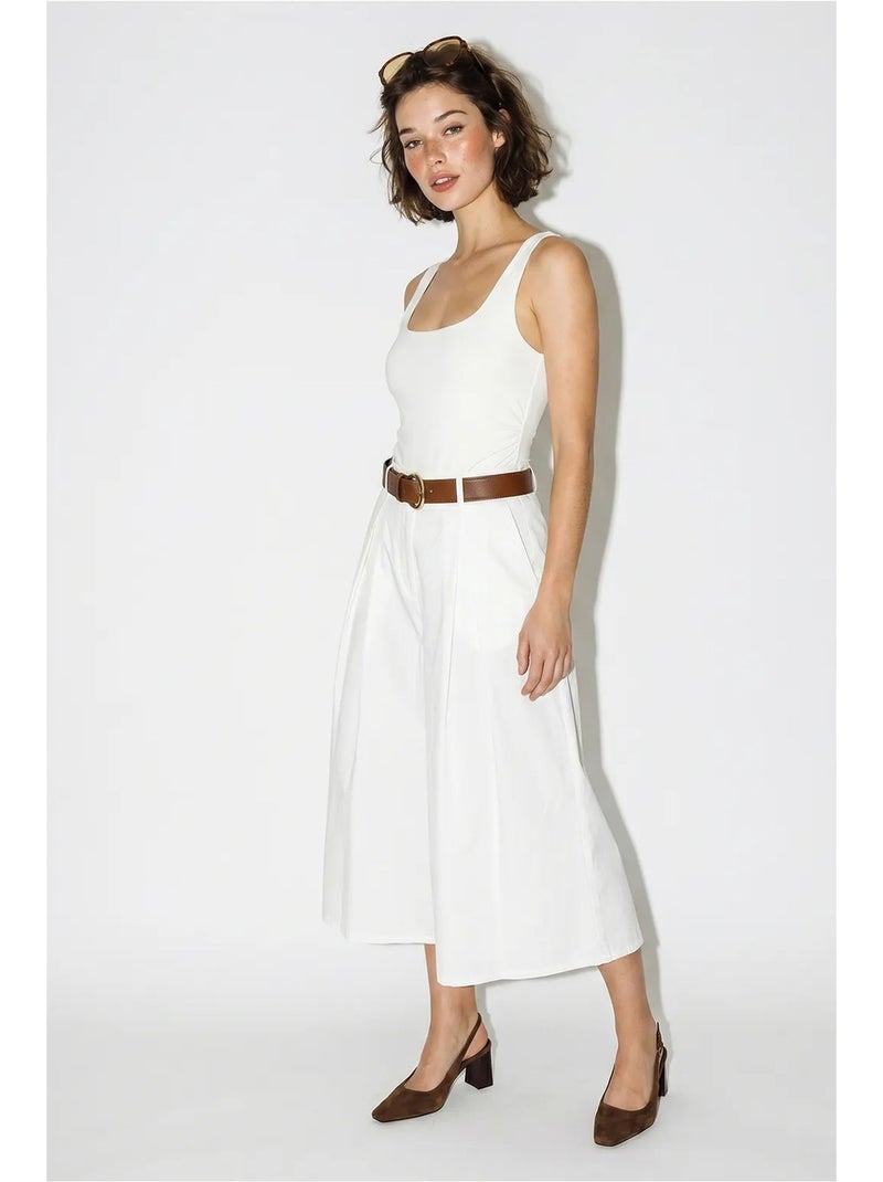 Culottes plissadas de cintura alta e perna larga lucci Branco - Kiabi