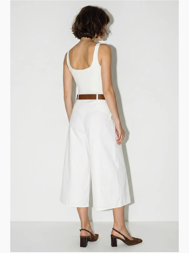 Culottes plissadas de cintura alta e perna larga lucci Branco - Kiabi
