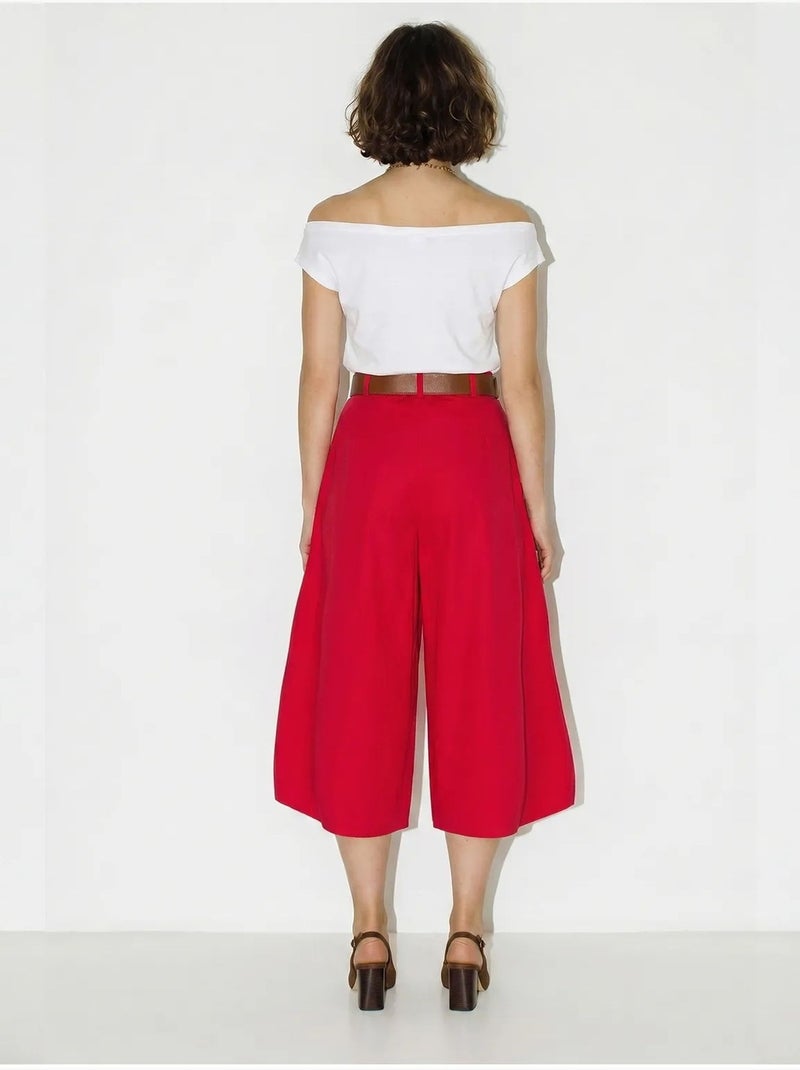 Culottes plissadas de cintura alta e perna larga lucci Vermelho - Kiabi