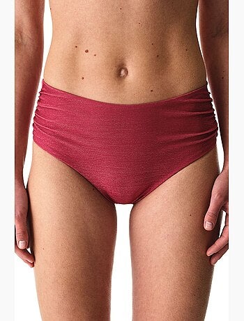 Dayana cueca de biquíni franzida de cintura subida, brilho metálico penti
