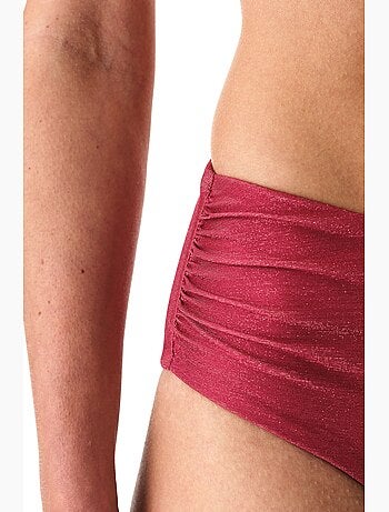 Dayana cueca de biquíni franzida de cintura subida, brilho metálico penti