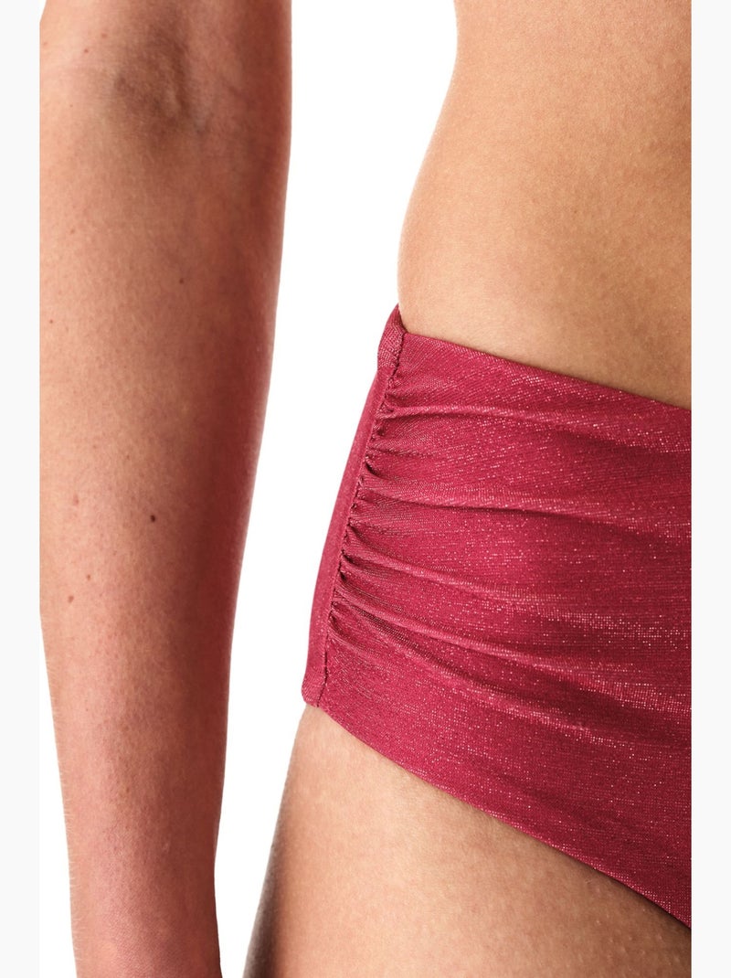 Dayana cueca de biquíni franzida de cintura subida, brilho metálico penti Vermelho bordô - Kiabi