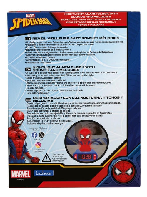 Despertador com luz nocturna desenho 3d spiderman e efeitos sonoros - Kiabi