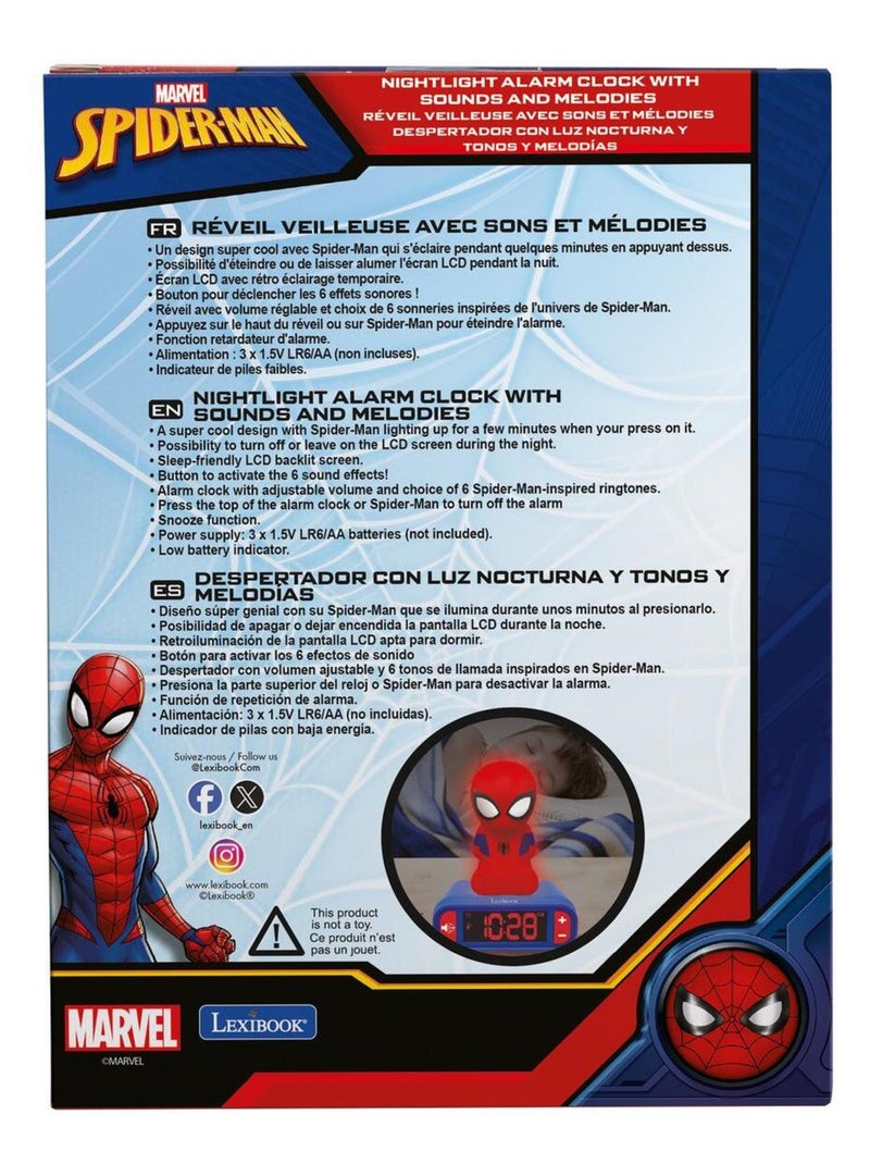 Despertador com luz nocturna desenho 3d spiderman e efeitos sonoros Vermelho - Kiabi