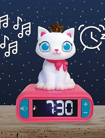 Despertador com luz nocturna e efeitos sonoros com design 3d de gato