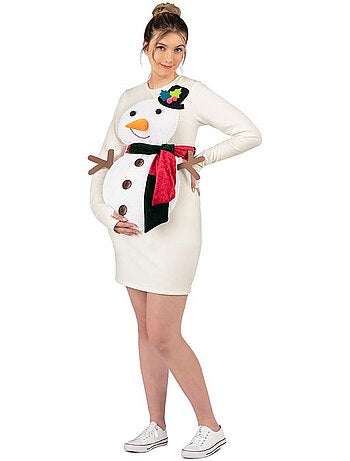Disfarce de boneco de neve em vestido para grávidas