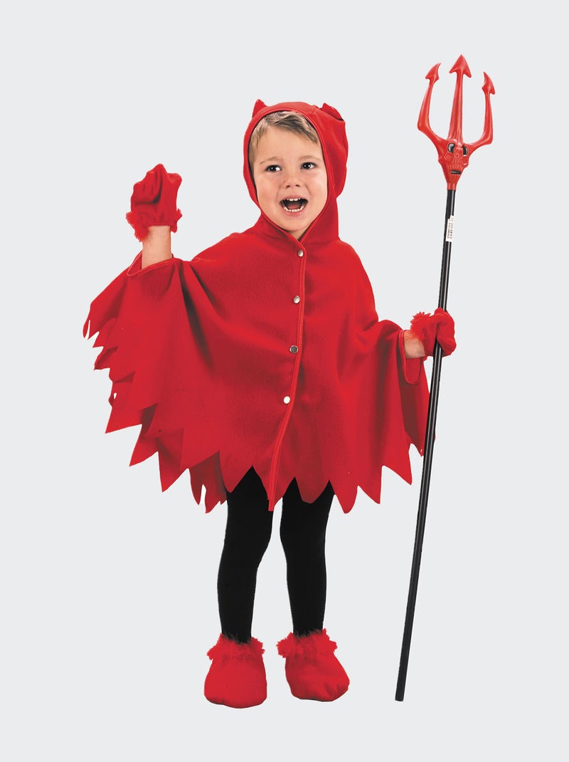Disfarce de diabo poncho com capuz + luvas VERMELHO - Kiabi