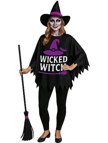Disfarce ou poncho de bruxa com chapéu para mulher