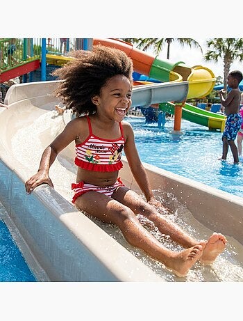 Disney - Biquíni menina vermelho às riscas com folhos personagem