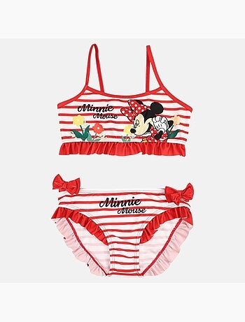 Disney - Biquíni menina vermelho às riscas com folhos personagem