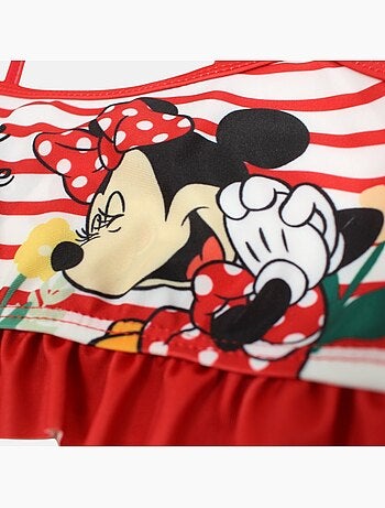 Disney - Biquíni menina vermelho às riscas com folhos personagem